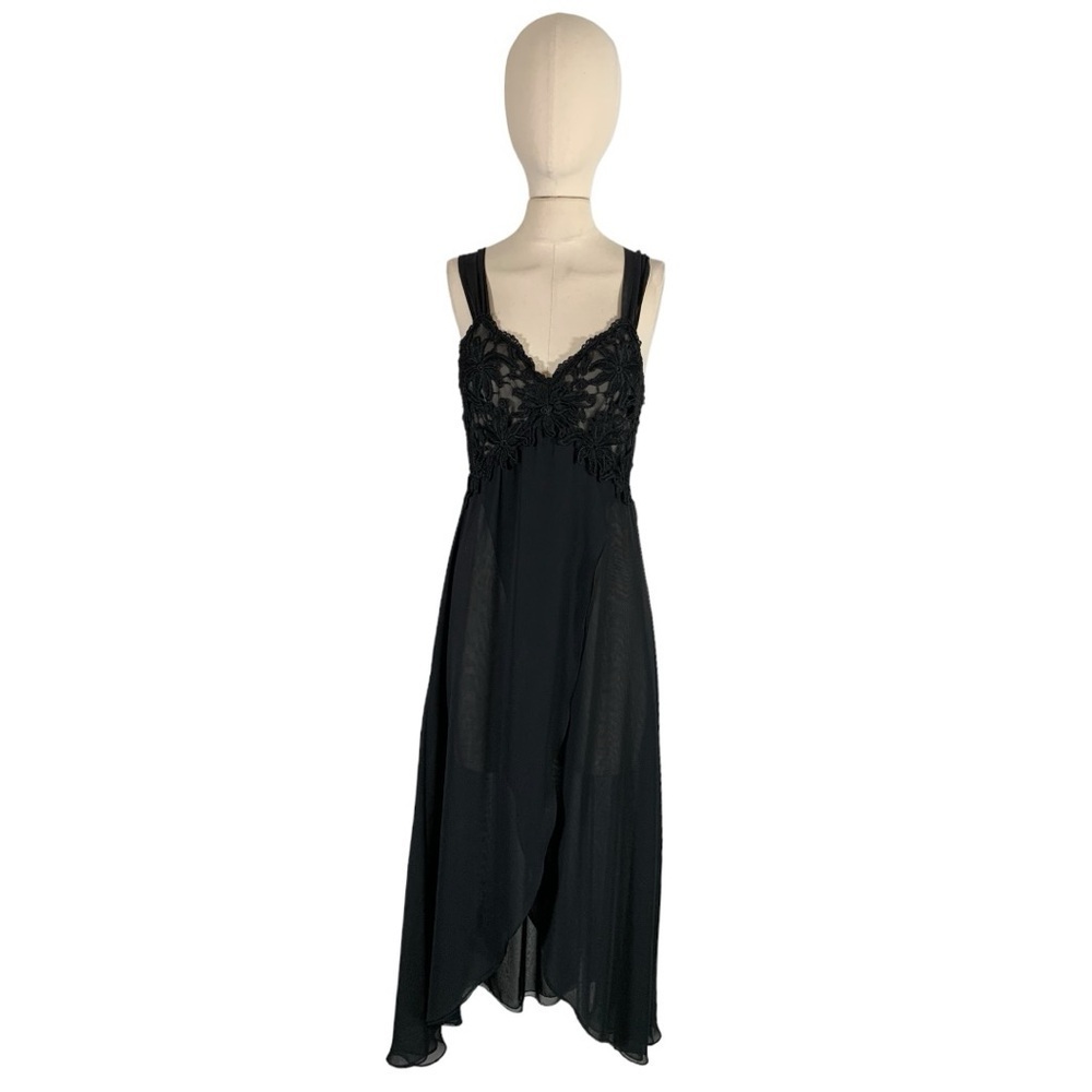 Vintage Sleeveless Lace Embroidered Lace Midi Chemise Slip Dress Size Medium